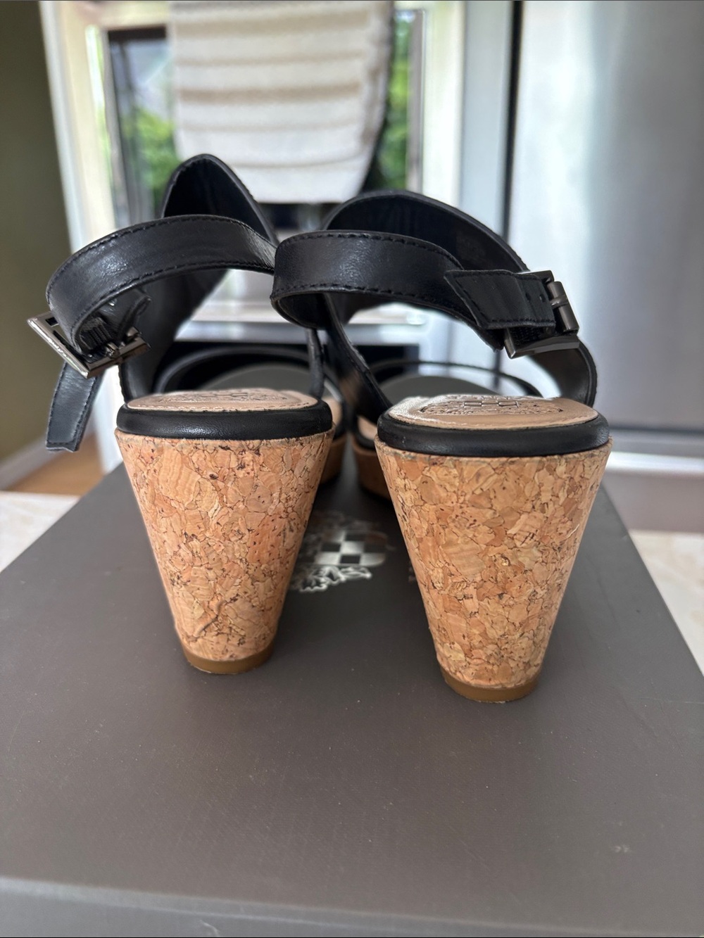 Vince Camuto Black Cork Platform Wedge Sandals 3” heel 1/2” platform - Picture 2 of 8